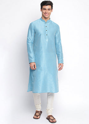 Blue Solid Silk Kurta VDSAN040420 - Indian Silk House Agencies