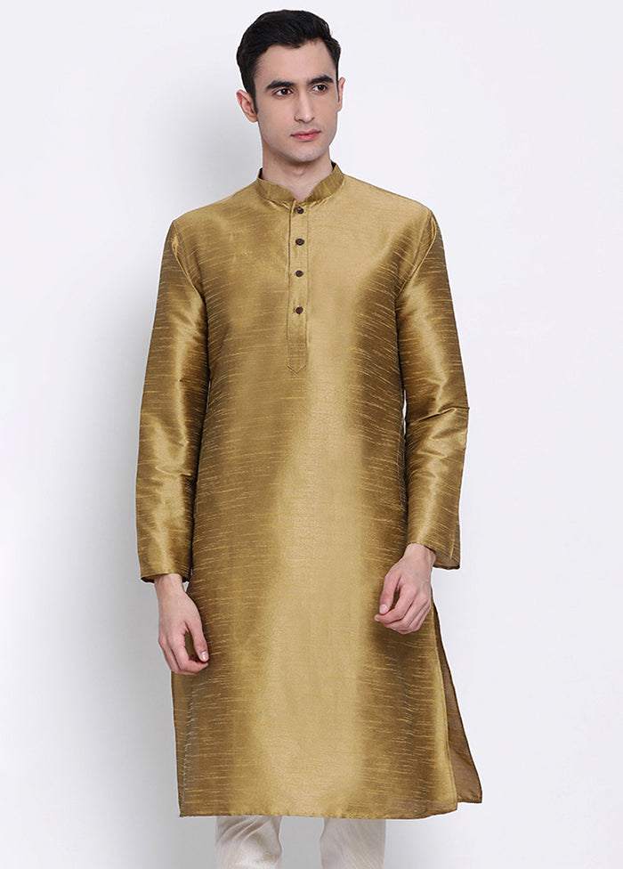 Mehendi Solid Silk Kurta VDSAN040299 - Indian Silk House Agencies