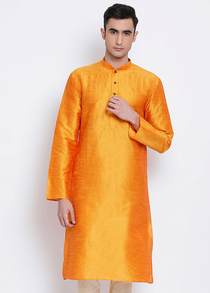 Mustard Yellow Solid Silk Kurta VDSAN040300 - Indian Silk House Agencies