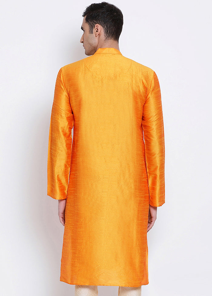 Mustard Yellow Solid Silk Kurta VDSAN040300 - Indian Silk House Agencies