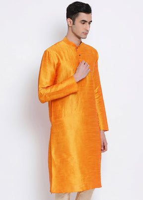 Mustard Yellow Solid Silk Kurta VDSAN040300 - Indian Silk House Agencies