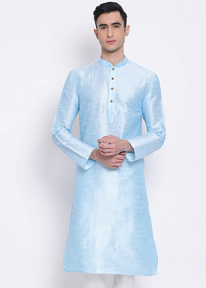 Sky Blue Solid Silk Kurta VDSAN040302 - Indian Silk House Agencies