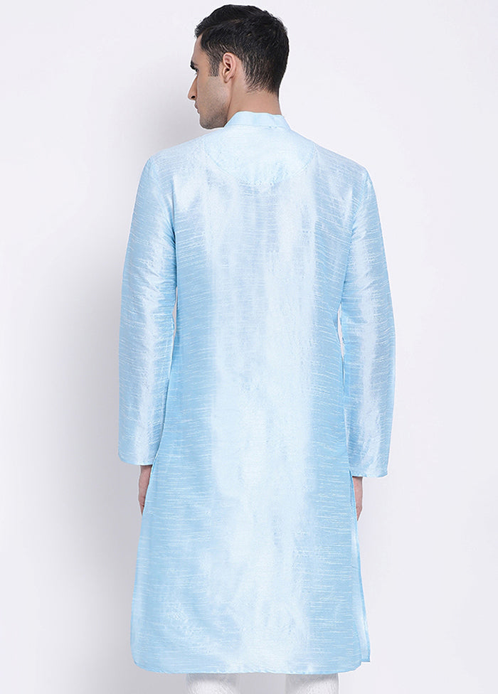 Sky Blue Solid Silk Kurta VDSAN040302 - Indian Silk House Agencies