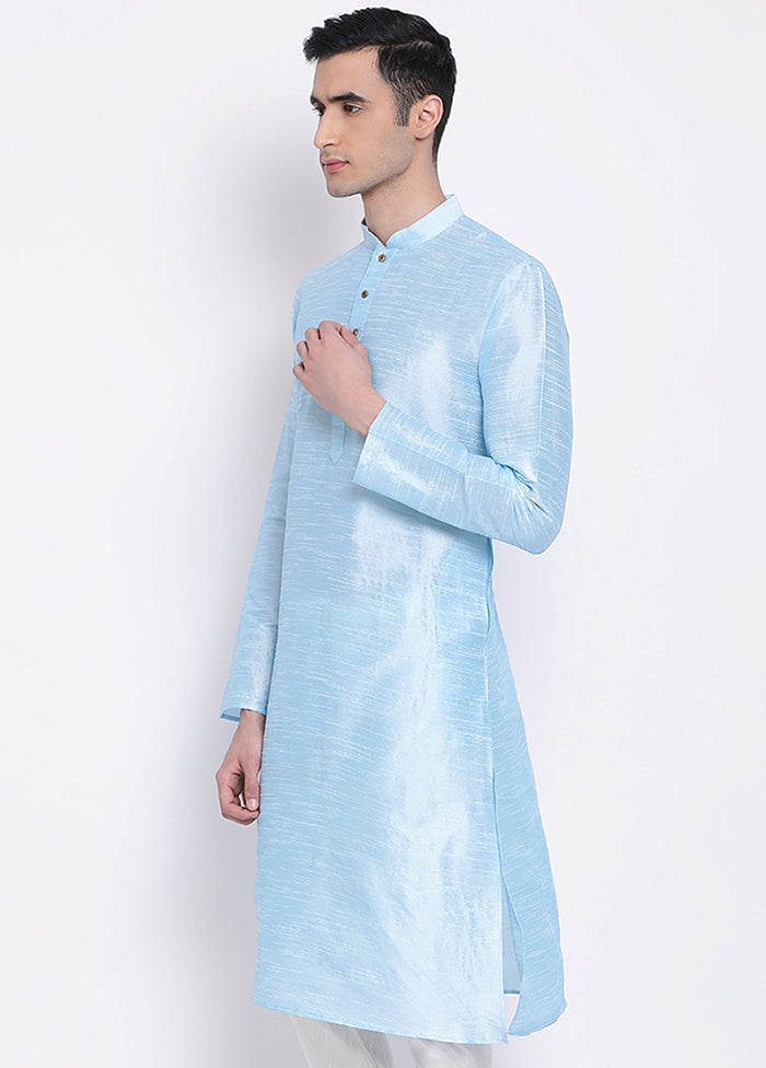 Sky Blue Solid Silk Kurta VDSAN040302 - Indian Silk House Agencies