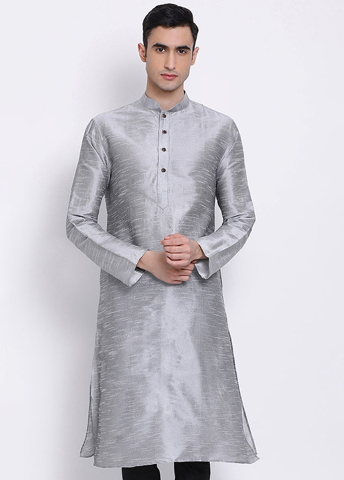 Silver Solid Silk Kurta VDSAN040304 - Indian Silk House Agencies