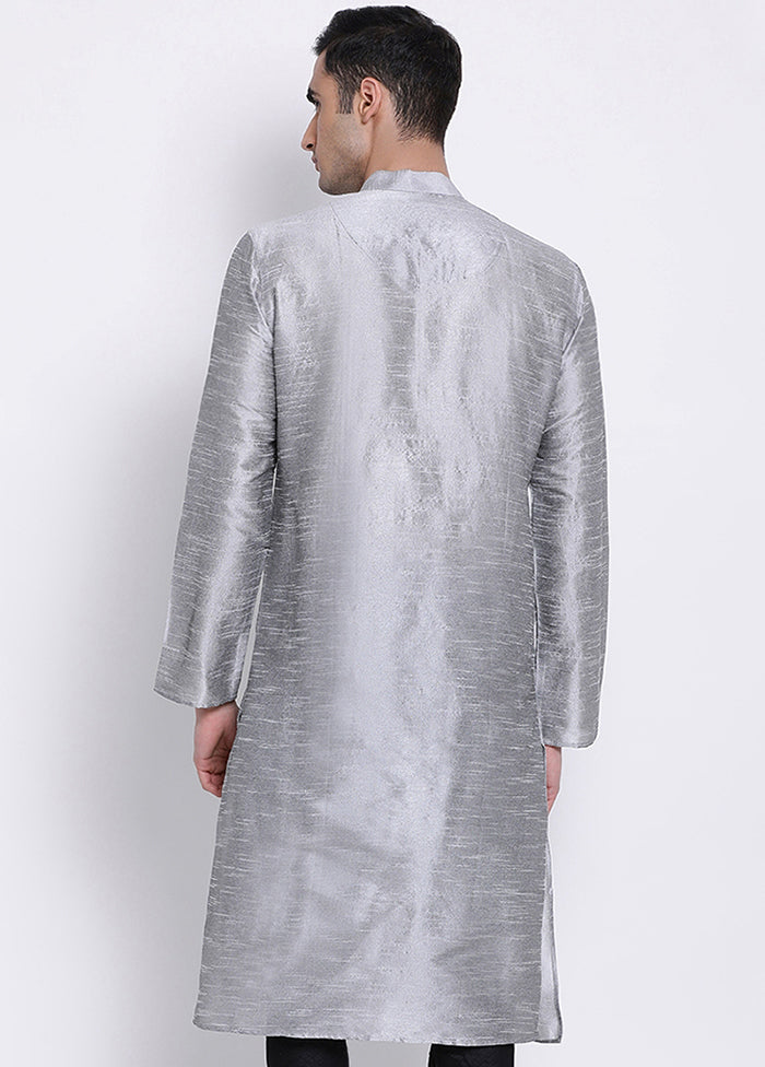 Silver Solid Silk Kurta VDSAN040304 - Indian Silk House Agencies