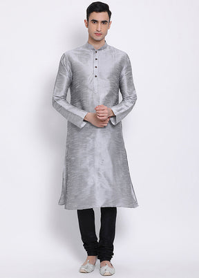 Silver Solid Silk Kurta VDSAN040304 - Indian Silk House Agencies