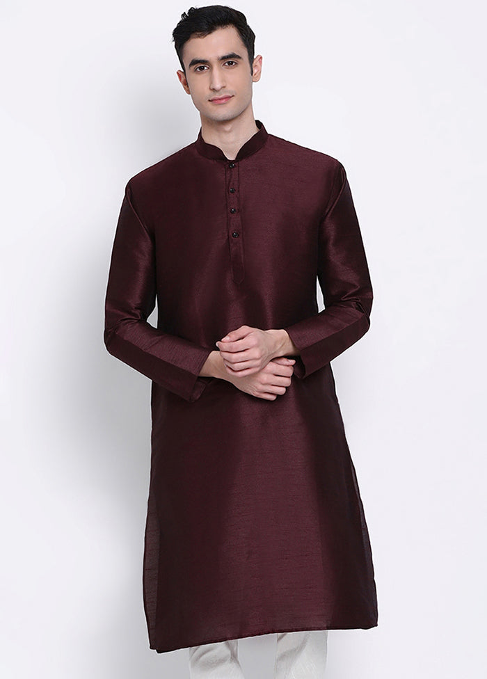 Wine Solid Silk Kurta VDSAN040303 - Indian Silk House Agencies