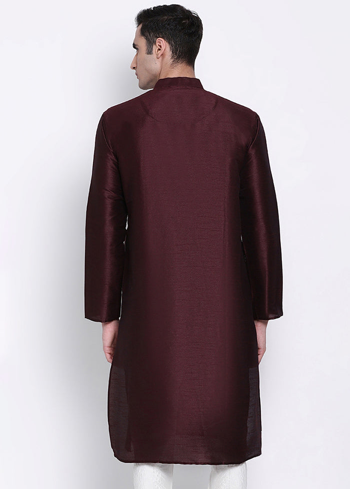 Wine Solid Silk Kurta VDSAN040303 - Indian Silk House Agencies