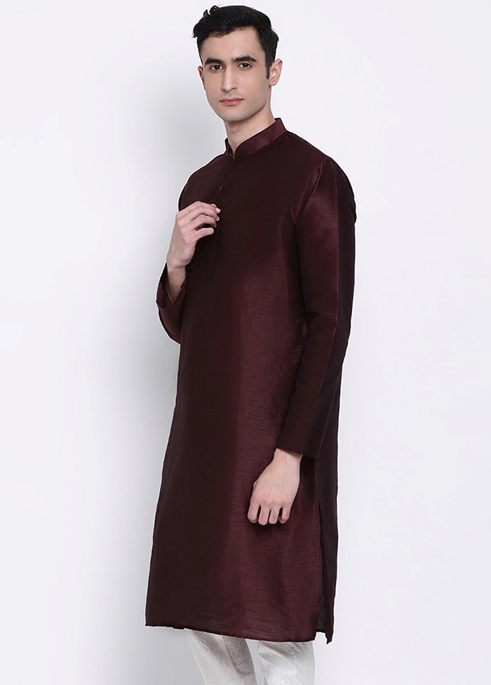 Wine Solid Silk Kurta VDSAN040303 - Indian Silk House Agencies