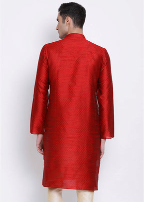 Red Woven Silk Kurta VDSAN040308 - Indian Silk House Agencies