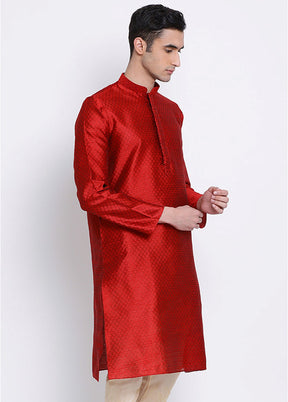 Red Woven Silk Kurta VDSAN040308 - Indian Silk House Agencies