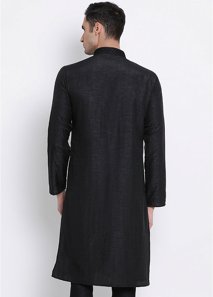 Black Solid Silk Kurta VDSAN040319 - Indian Silk House Agencies