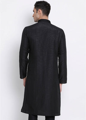 Black Solid Silk Kurta VDSAN040319 - Indian Silk House Agencies