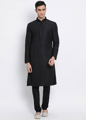 Black Solid Silk Kurta VDSAN040319 - Indian Silk House Agencies