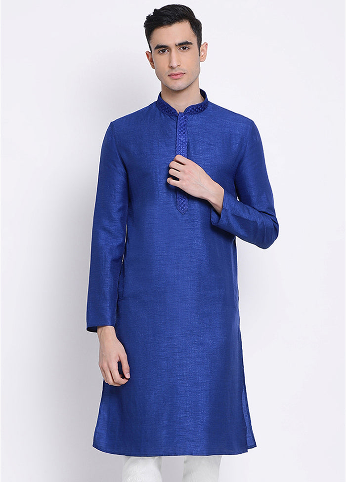 Blue Solid Silk Kurta VDSAN040321 - Indian Silk House Agencies