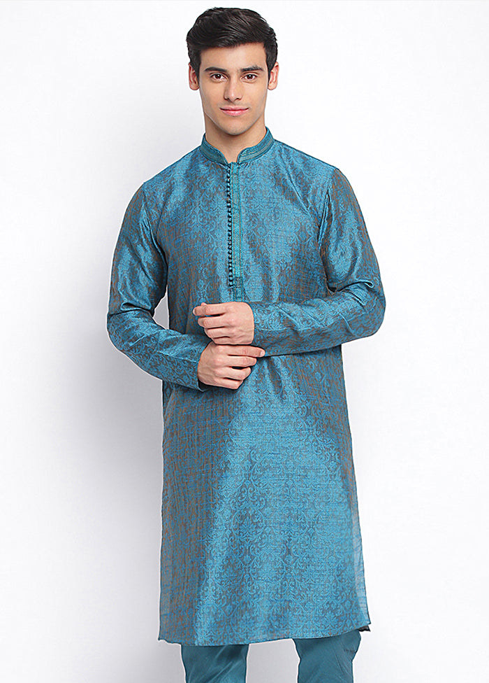 Sea Green Woven Silk Kurta VDSAN040424 - Indian Silk House Agencies