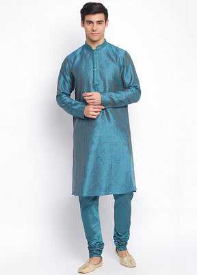 Sea Green Woven Silk Kurta VDSAN040424 - Indian Silk House Agencies