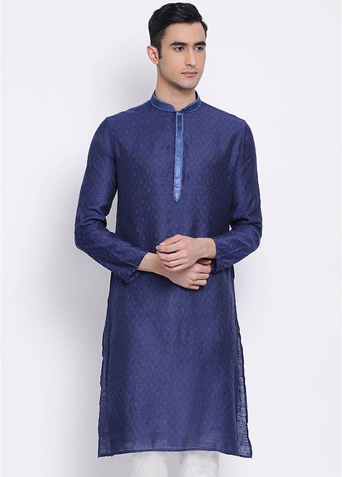 Blue Woven Silk Kurta - Indian Silk House Agencies