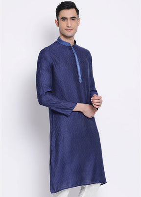 Blue Woven Silk Kurta - Indian Silk House Agencies