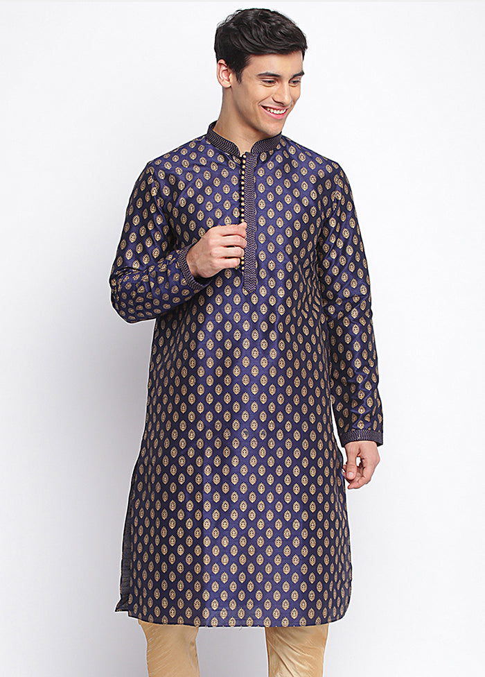 Blue Woven Silk Kurta VDSAN040428 - Indian Silk House Agencies