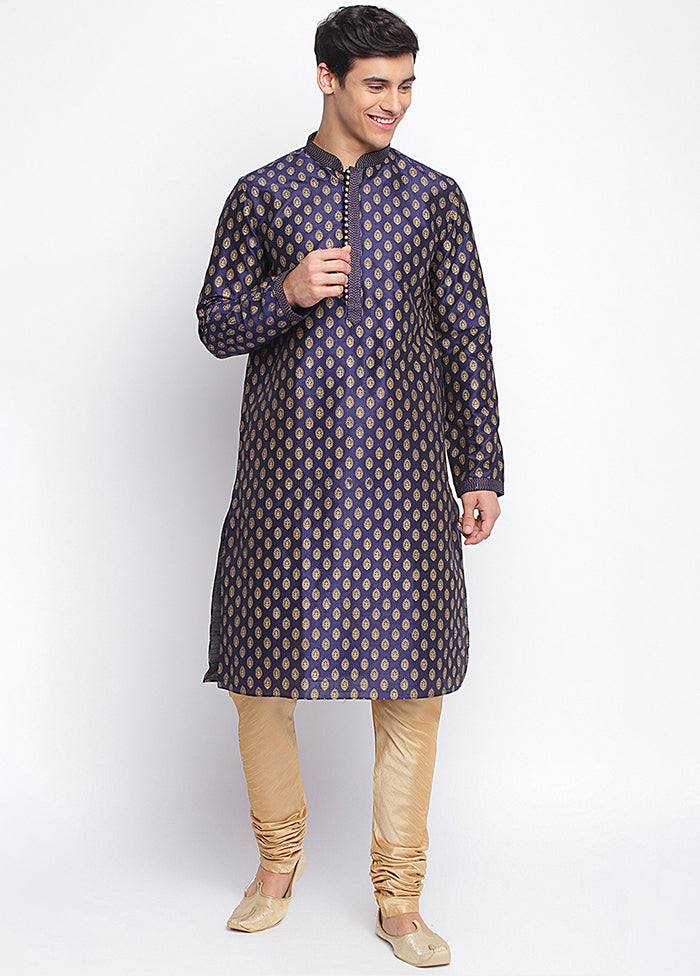 Blue Woven Silk Kurta VDSAN040428 - Indian Silk House Agencies