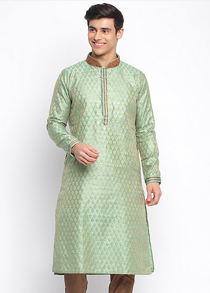 Green Woven Silk Kurta VDSAN040443 - Indian Silk House Agencies