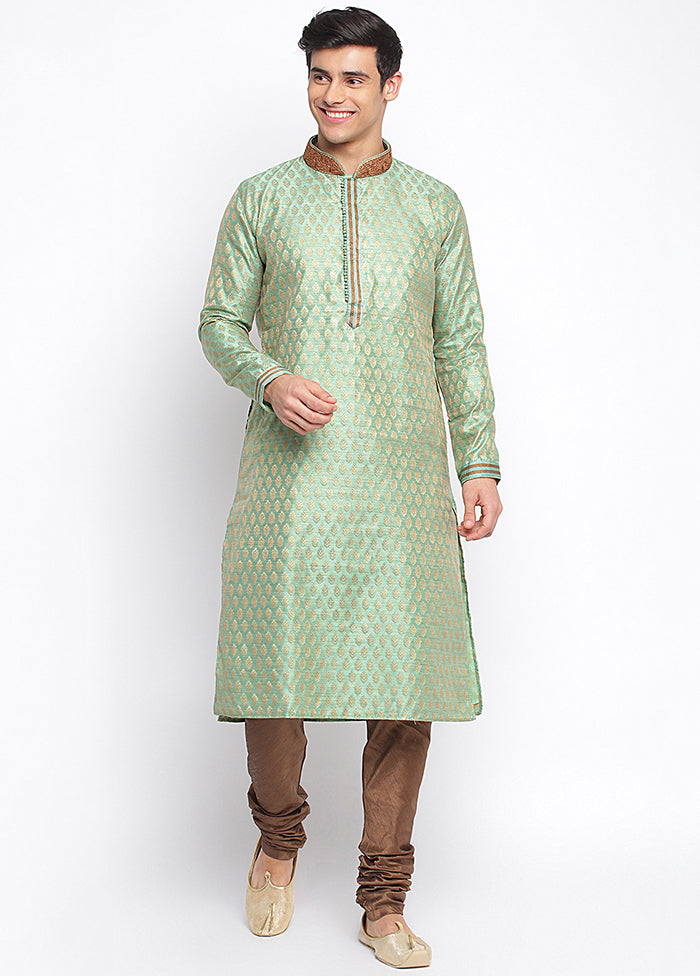 Green Woven Silk Kurta VDSAN040443 - Indian Silk House Agencies