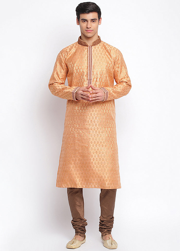 Golden Woven Silk Kurta VDSAN040444 - Indian Silk House Agencies