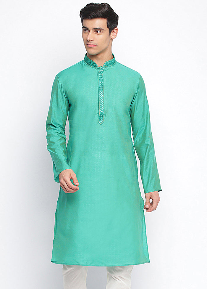 Sea Green Solid Silk Kurta VDSAN040446 - Indian Silk House Agencies