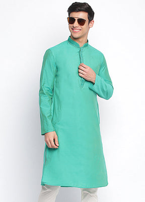 Sea Green Solid Silk Kurta VDSAN040446 - Indian Silk House Agencies