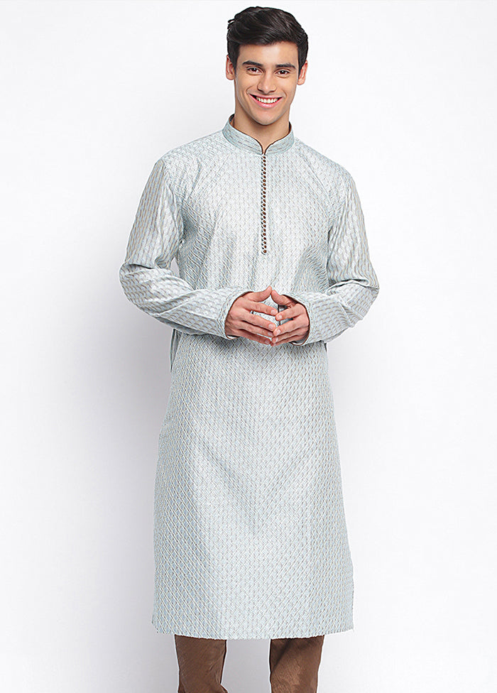 Blue Embroidered Silk Kurta VDSAN040450 - Indian Silk House Agencies