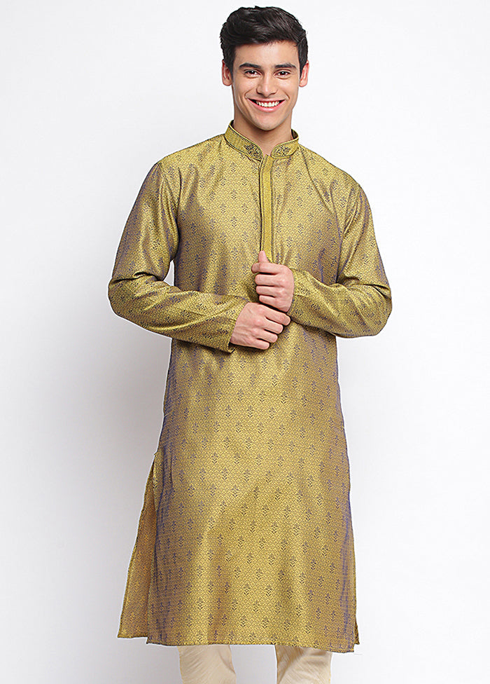 Mehendi Woven Silk Kurta VDSAN040456 - Indian Silk House Agencies