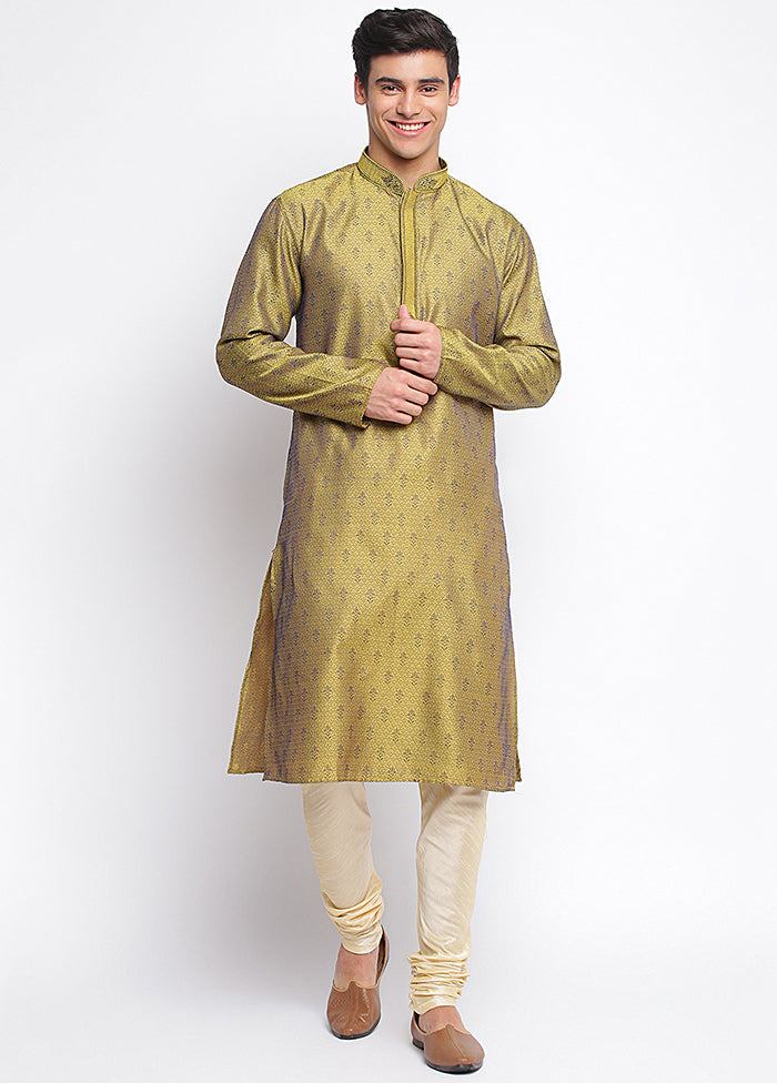 Mehendi Woven Silk Kurta VDSAN040456 - Indian Silk House Agencies