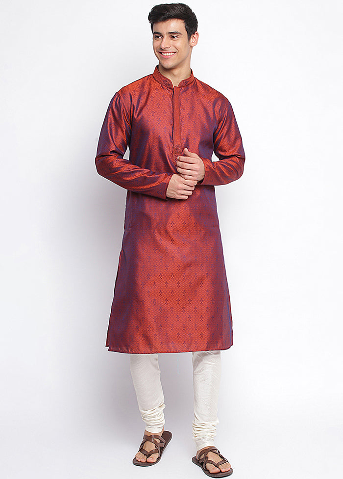 Rust Woven Silk Kurta VDSAN040457 - Indian Silk House Agencies