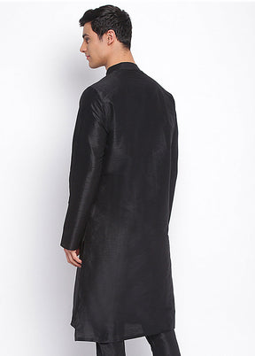 Black Solid Silk Kurta VDSAN040460 - Indian Silk House Agencies