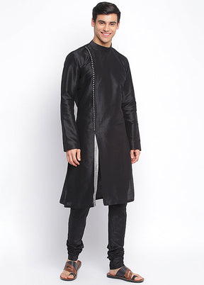 Black Solid Silk Kurta VDSAN040460 - Indian Silk House Agencies