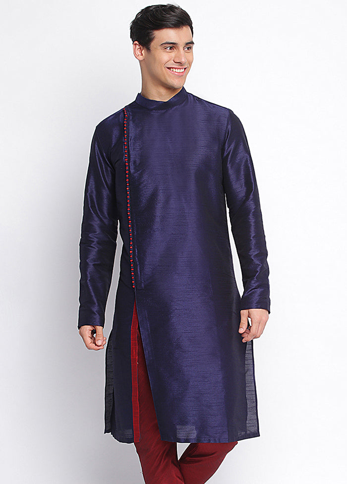 Deep Blue Woven Silk Solid Kurta VDSAN210128 - Indian Silk House Agencies