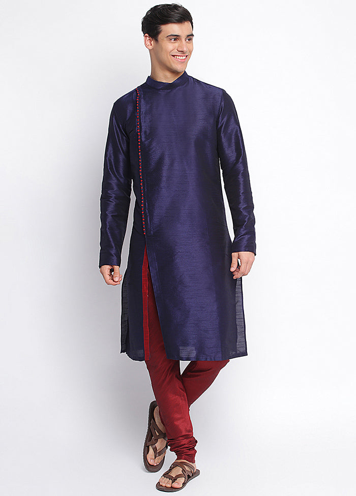 Deep Blue Woven Silk Solid Kurta VDSAN210128 - Indian Silk House Agencies