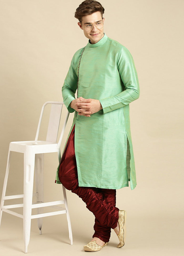 Green Woven Silk Solid Kurta VDSAN210130 - Indian Silk House Agencies