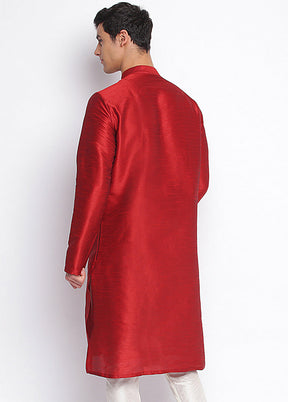 Red Solid Silk Kurta VDSAN040466 - Indian Silk House Agencies