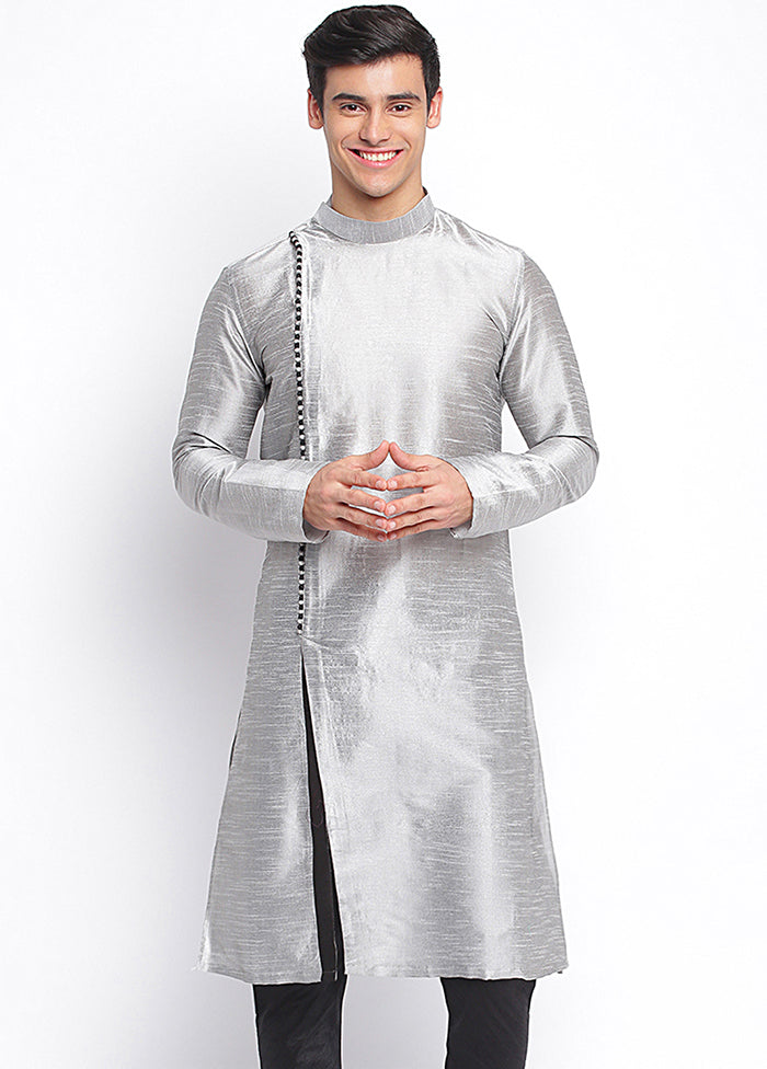 Silver Solid Silk Kurta VDSAN040465 - Indian Silk House Agencies