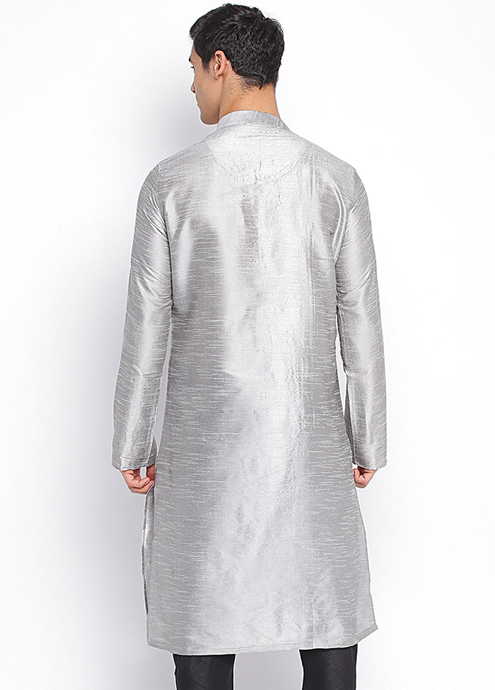 Silver Solid Silk Kurta VDSAN040465 - Indian Silk House Agencies