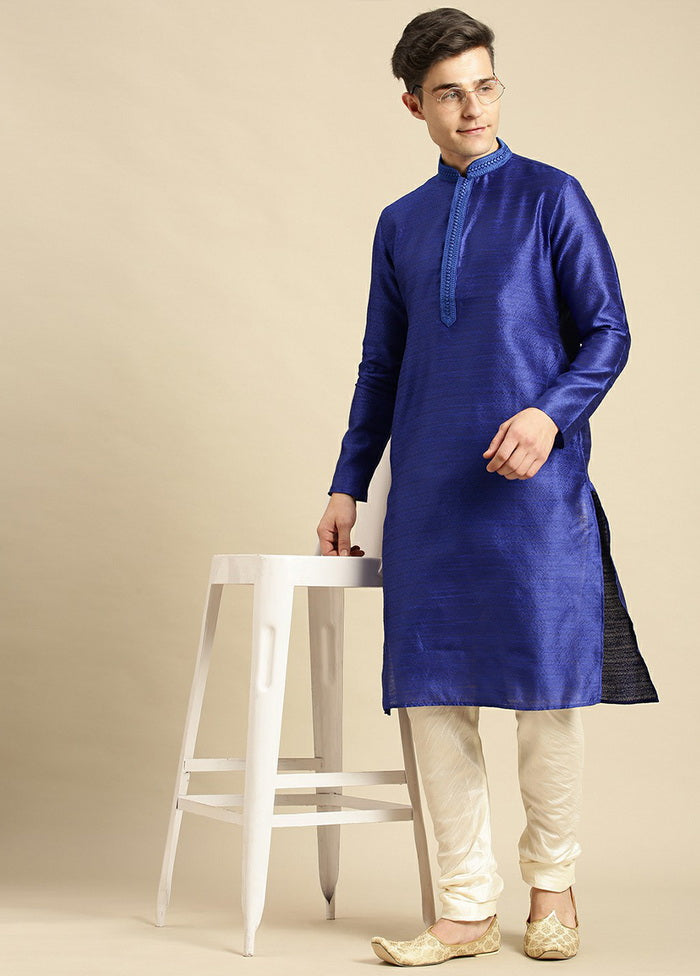 Ink Blue Woven Jacquard Woven Kurta VDSAN210141 - Indian Silk House Agencies