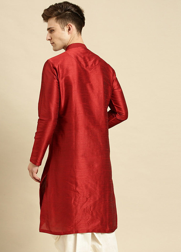 Red Woven Silk Solid Kurta VDSAN210143 - Indian Silk House Agencies