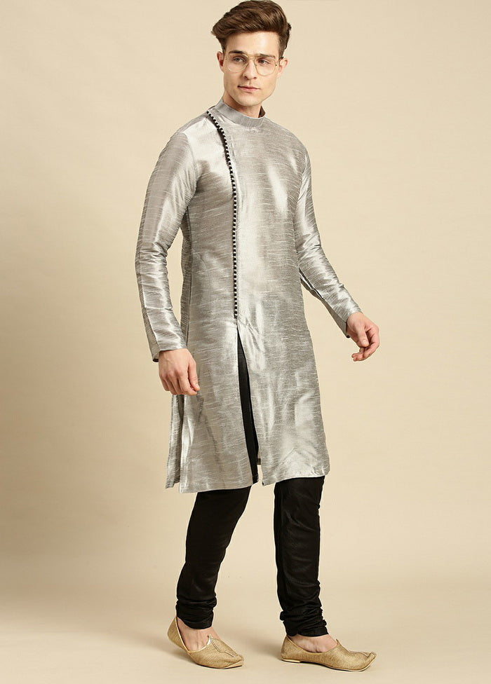 Silver Woven Silk Solid Kurta VDSAN210145 - Indian Silk House Agencies