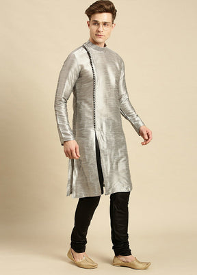 Silver Woven Silk Solid Kurta VDSAN210145 - Indian Silk House Agencies