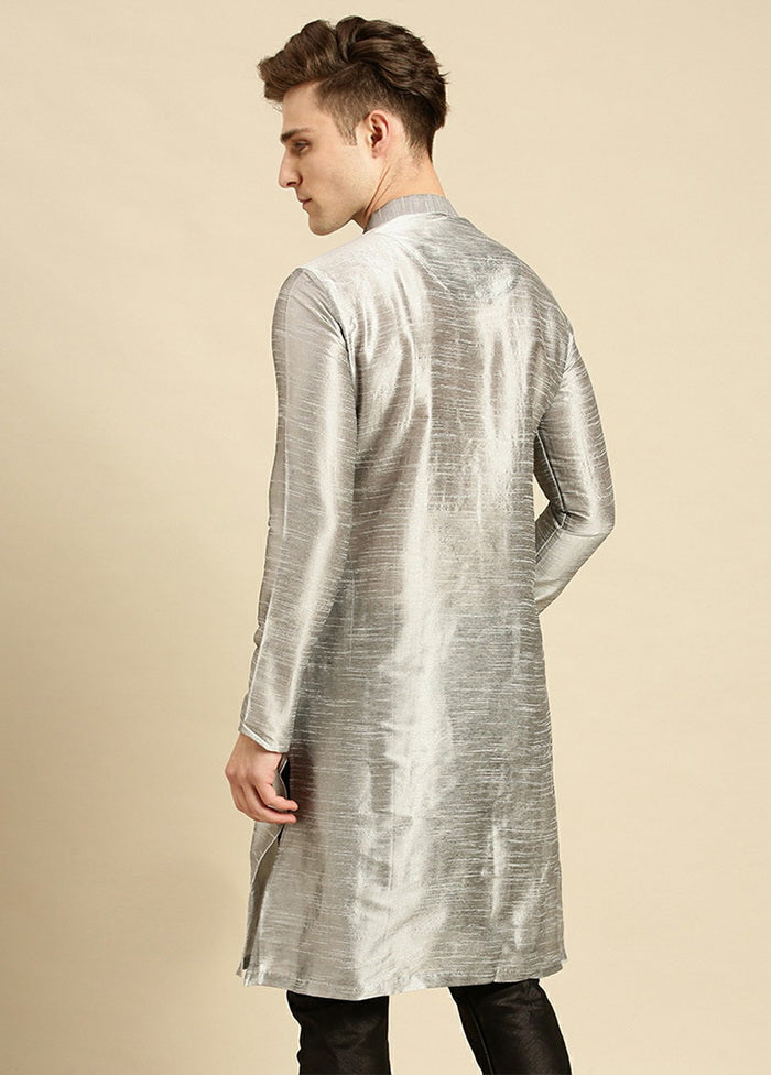 Silver Woven Silk Solid Kurta VDSAN210145 - Indian Silk House Agencies