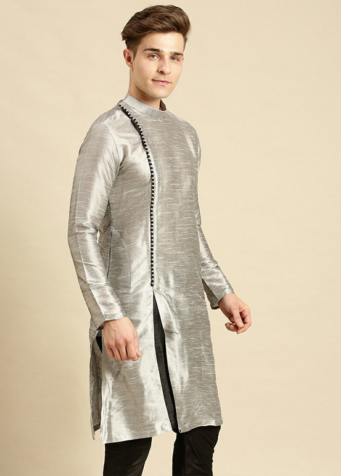 Silver Woven Silk Solid Kurta VDSAN210145 - Indian Silk House Agencies