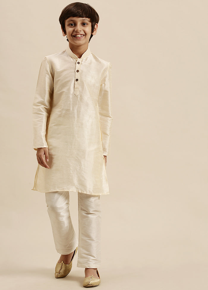 Cream Silk Solid Kurta - Indian Silk House Agencies